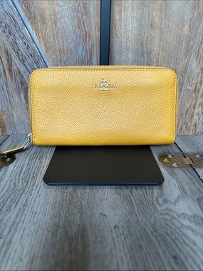 Coach Goldenrod Yellow Pebbled Leather Accordion Zip-Around Wallet